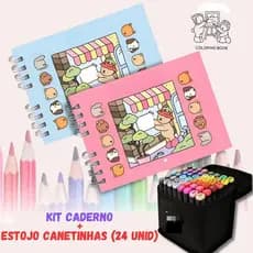 Kit 24/36/48/60/80 Canetinhas Ponta Dupla + Livro De Colorir Infantil Capa Dura