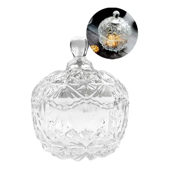 Bomboniere de vidro com tampa 13x10cm 250ml decorativa estilo cristal