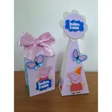 Caixa pirâmide e Caixa milk 3d Festa Peppa pig - Lembrancinhas - Personalizados- Caixinhas - Festa Peppa pig