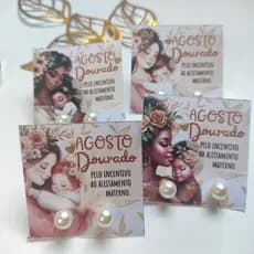 Mimos Pares de brinco Pérola com Tag - Mimo para cliente- Agosto Dourado- Mimos brincos- Amamentação- Maternidades