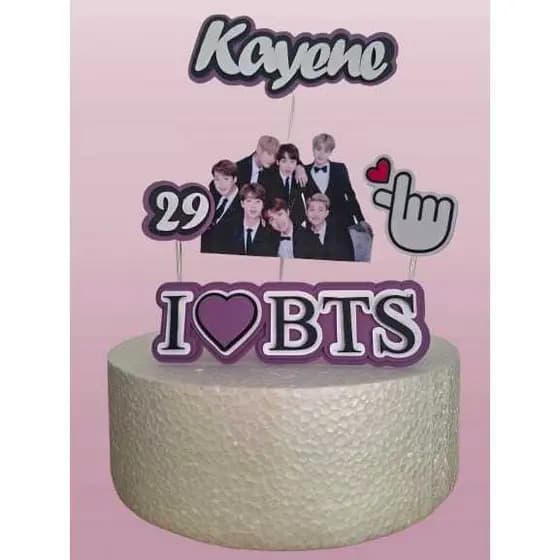 Topo bolo 3d - Topo de bolo BTS - Topo bolo personalizado - Doramas - I love BTS- Festa dorama