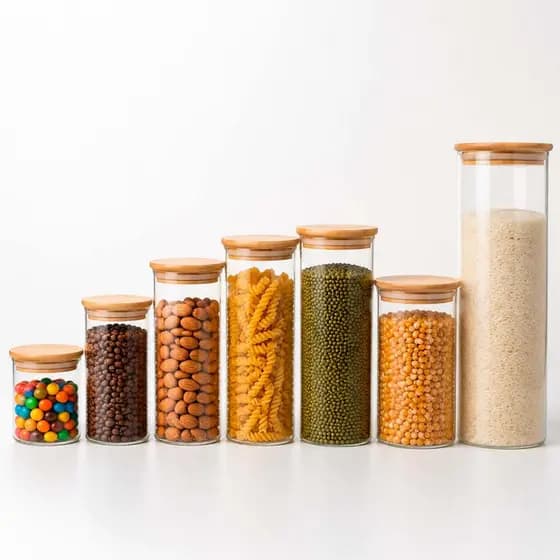 KIT 7 POTES HERMETICOS VIDRO TAMPA BAMBU 2000ml 1000ml 750ml 600ml 550ml 450ml 200ml