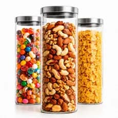 KIT 3 POTES VIDRO TAMPA INOX REDONDA 1800ml
