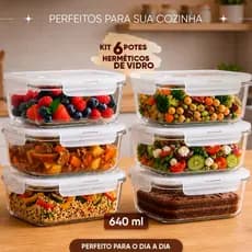 Kit com 6 Potes Herméticos de Vidro Marmita, Armazenamento, Alimentos, Vedação Forte 640ml