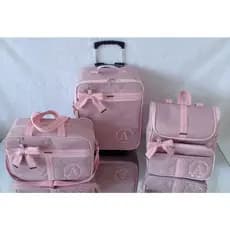 kit de bolsa maternidade com mala, mochila 2 em 1, bolsa e trocador rosa com faixa rosa listrada
