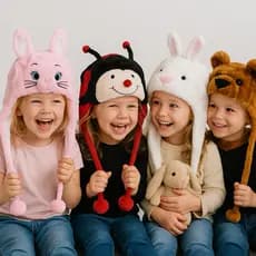 Touca Infantil Sensação 3D bichinhos, muito quentinha e macia. Antialérgico, com forro de fleece. Veste de 2 a 5 anos!