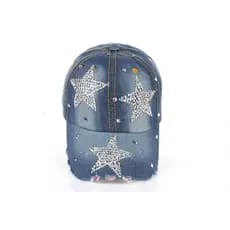 Boné Feminino Adulto STRASS STARS, tecido jeans, aplicacação dos detalhes em pedra strass. Possui regulagem de tamanho!