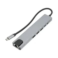 Hub USB C 8 em 1 com HDMI 4K RJ45 Adaptador Tipo C com USB 3.0 PD para Notebook MacBook Celular