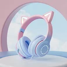 Fone De Ouvido Bluetooth Para Jogos Pink Cat RGB Sem Fio HIFI Estéreo Com Microfone Telefone