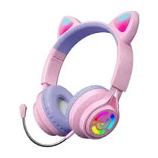 Fones De Ouvido Hifi Sem Fio Orelha De Gato Brilhante Bluetooth Gaming Headset RGB Kids Headphone Com Microfone Removíve