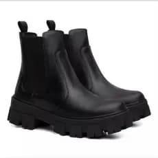 Bota Coturno Chelsea Tratorado Feminina Moda Preta Elástico Casual