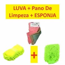Conjunto Esponjas Com Pegadores Luvas E Pano De Limpeza Multiuso Microfibra Lavagem Automotiva Moto Carro Caminhão 30Cm