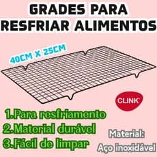 Kit 2 Ou 1 Peça Clinkc Antiaderente Grades para Resfriar 40cm x 25cm Alimentos Bolos e Biscoitos