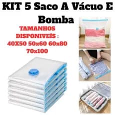 Conjunto 5 Sacos Com A Bomba Recarregável Bivolt Ou Elétrica 110v Diversos Tamanhos De Sacos Válvula