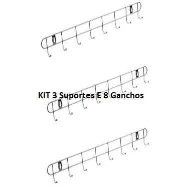 OFERTA KIT 3 Suporte Cabide Ganchos Aramado de 8  ganchos Wellmix