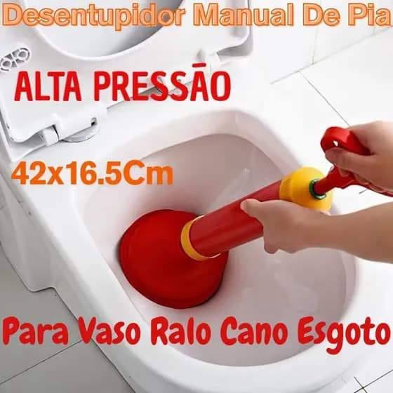 Desentupidor Manual De Pia Ralo Cano Esgoto Vaso Tipo Bomba Sucção Alta Pressão 42x16.5Cm