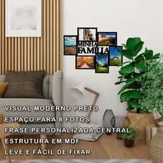 Mural de Fotos MDF Minha Família Painel Decorativo Parede Porta-Retrato 15x10cm Moldura Quadro Memórias Casa
