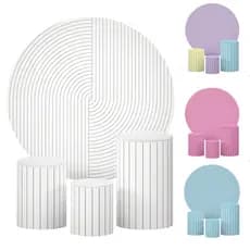 Kit Capas Cilindros + Painel Festa Ripado Moderno Tecido Sublimado Veste Fácil Aniversário Vários Modelos