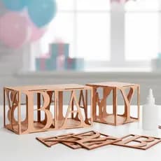Kit Cubos Decorativos BABY MDF Cru Letras Vazadas Chá de Bebê Revelação Ensaio Fotográfico