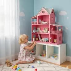Casinha Infantil de Madeira Grande com Móveis Didáticos 3 Andares Presente
