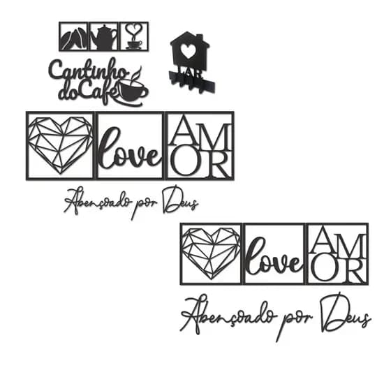 Kit Placas Decorativas MDF Preto Várias Opções de Modelos Disponíveis para Sala Quarto Cozinha Cantinho do Café e Ambien