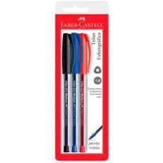 Caneta esferográfica 1.0 Trilux Azul/Preto/Vermelho SM/032 com 3 unidades Faber-Castell