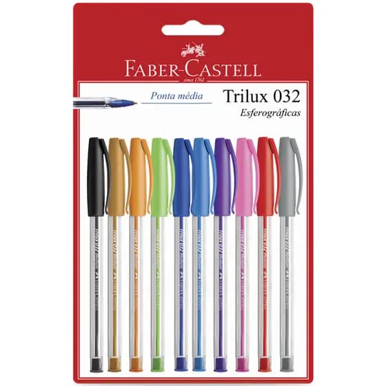 Caneta esferográfica 1.0 Trilux Colors SM/032ESC10 com 10 unidades Faber-Castell