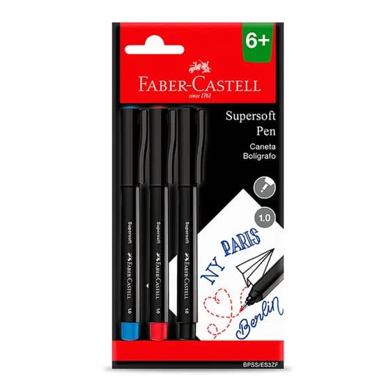 Caneta hidrográfica Supersoft Pen 1.0mm BPSS/ES3ZFz356525 com 3 unidades Faber-Castell