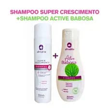 Kit 1 Shampoo Super Crescimento+ 1 Shampoo Active Babosa Afrodite- Redução da queda e preenchimento de falhas- 300 ml