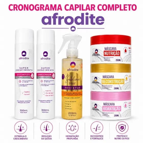 Combo Kit Super Crescimento + 3 Máscaras do Cronograma capilar + Protetor Térmico