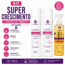 Kit Super Crescimento Afrodite + Protetor Térmico | Reduz Queda e Acelera Crescimento