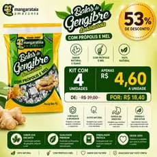 Balas de Gengibre com Própolis e Mel 40g - Mangarataia