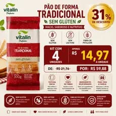 Pão de Forma Tradicional Sem Glúten 300g - Vitalin