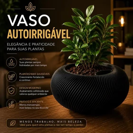 Vaso Autoirrigável Moderno Decorativo Luxo para Plantas Flores Sala Quarto Banheiro Varanda Luxo Min