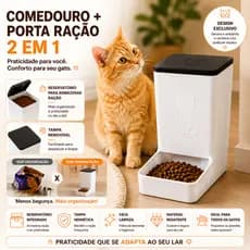 Comedouro Para Gato Com Reservatório Porta Ração 2 Em 1 Alimentador Pet Organizador Tampa Removível.
