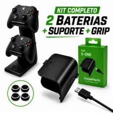 Kit 2 Carregador Bateria Para Controle Xbox One S Fat+Suporte Duplo+Grip
