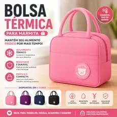 Bolsa Térmica Para Marmita Com Alça Feminina Rosa Lancheira Viagem