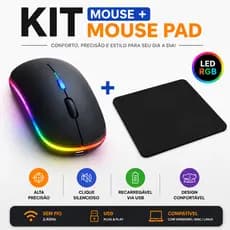 Kit Mouse Sem Fio Recarregavel Para Notebook Rgb + Mouse Pad
