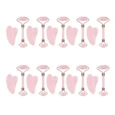 kit com 10 Rolos Massageadores Facial Quartzo Rosa Gua Sha Jade Anti Rugas