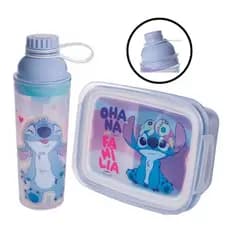 Kit Infantil Marmita Hermética Trava Garrafa Lanche Stitch