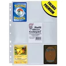 Kit com 20 Folhas para Cards e Cartas para fichário pasta Álbum argola 11 Furos 9 Bolsos Pokémon Magic Yugioh RPG Cardgame Figurinhas Coleção Colecionável Kpop Futebol copa do mundo bts black pink dragon ball naruto DIGIMON ONE PIECE