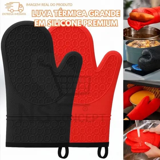 Luva Térmica Grande em Silicone Premium Antiderrapante Resistente ao Calor até 230°C Ideal para Forno Churrasco