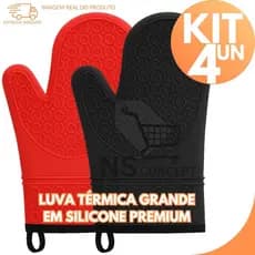 Jogo 4 Luvas Térmicas em Silicone Premium Grandes Resistente ao Calor até 230°C Antiderrapante Impermeável para Forno