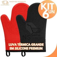 Kit 6 Luvas Térmicas em Silicone Premium Grandes Resistente ao Calor até 230°C Antiderrapante Impermeável para Forno