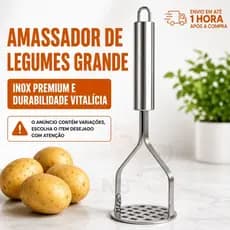 Amassador Espremedor de Batata Inox Manual Resistente com Pressão Rápida Kit