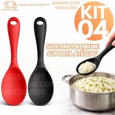 Jogo 4 Colheres de Arroz Silicone Cozinha Não Risca Panelas Antiaderente Resistente ao Calor 230°C