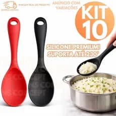 Jogo 10 Colheres de Arroz em Silicone Utensílio Cozinha Não Risca Panelas Resistente 230°C Não Mancha