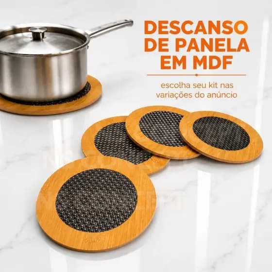 Kit Descansos de Panela De Bambu MDF 14,5cm Antiderrapante Elegante Proteção Mesa Suporte Panelas Quentes Cozinha