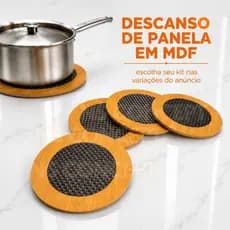 Kit Descansos de Panela De Bambu MDF 14,5cm Antiderrapante Elegante Proteção Mesa Suporte Panelas Quentes Cozinha