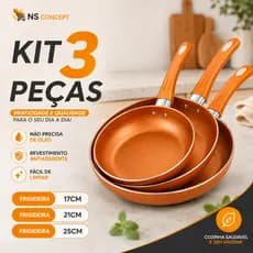 Jogo Frigideiras de Cerâmica Antiaderente 17CM 21CM 25CM Cobre Premium Sem Óleo Revestimento Premium Cozinha